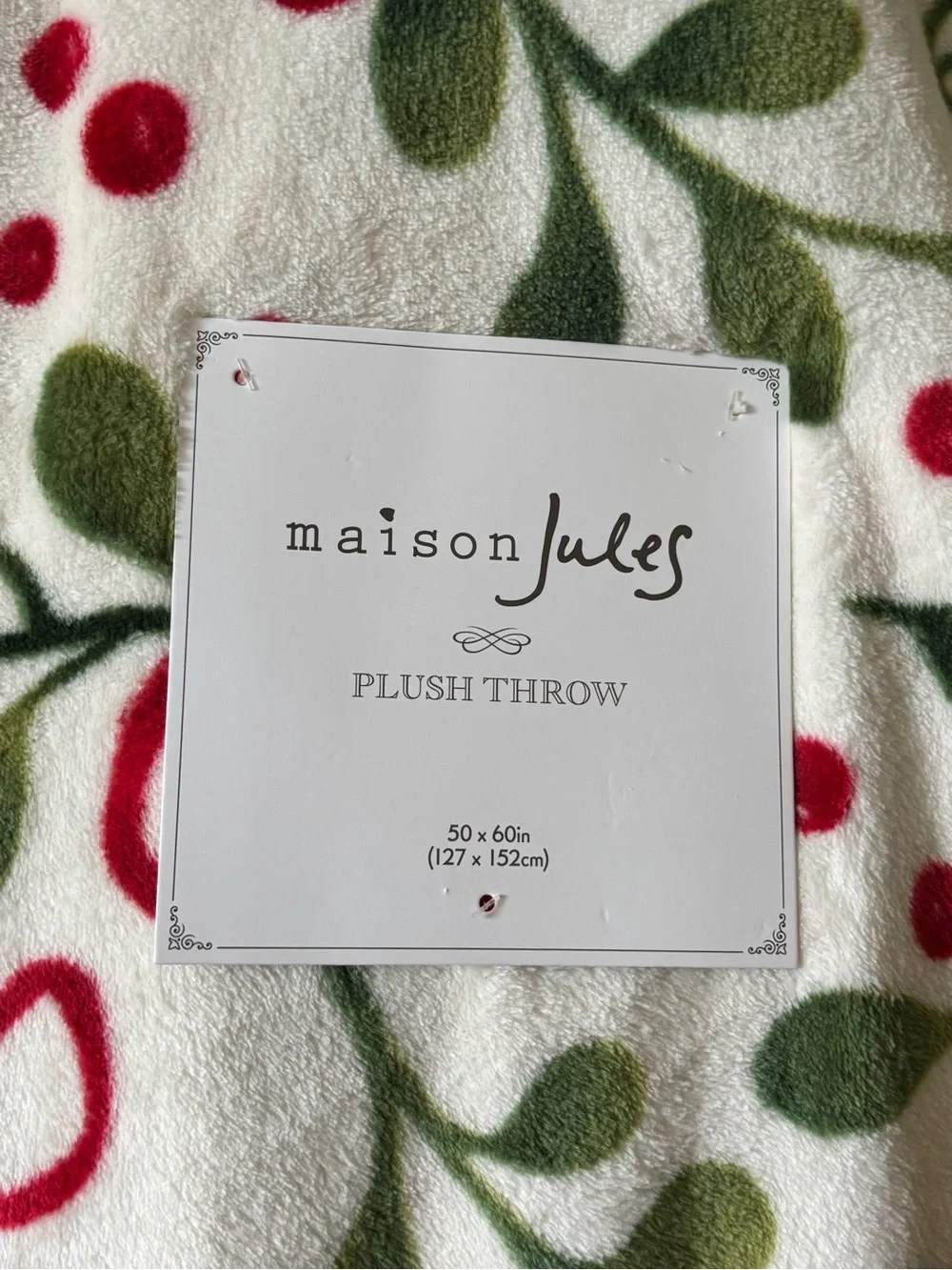 Maison Jules Holiday Plush Throw in White, Green & Red